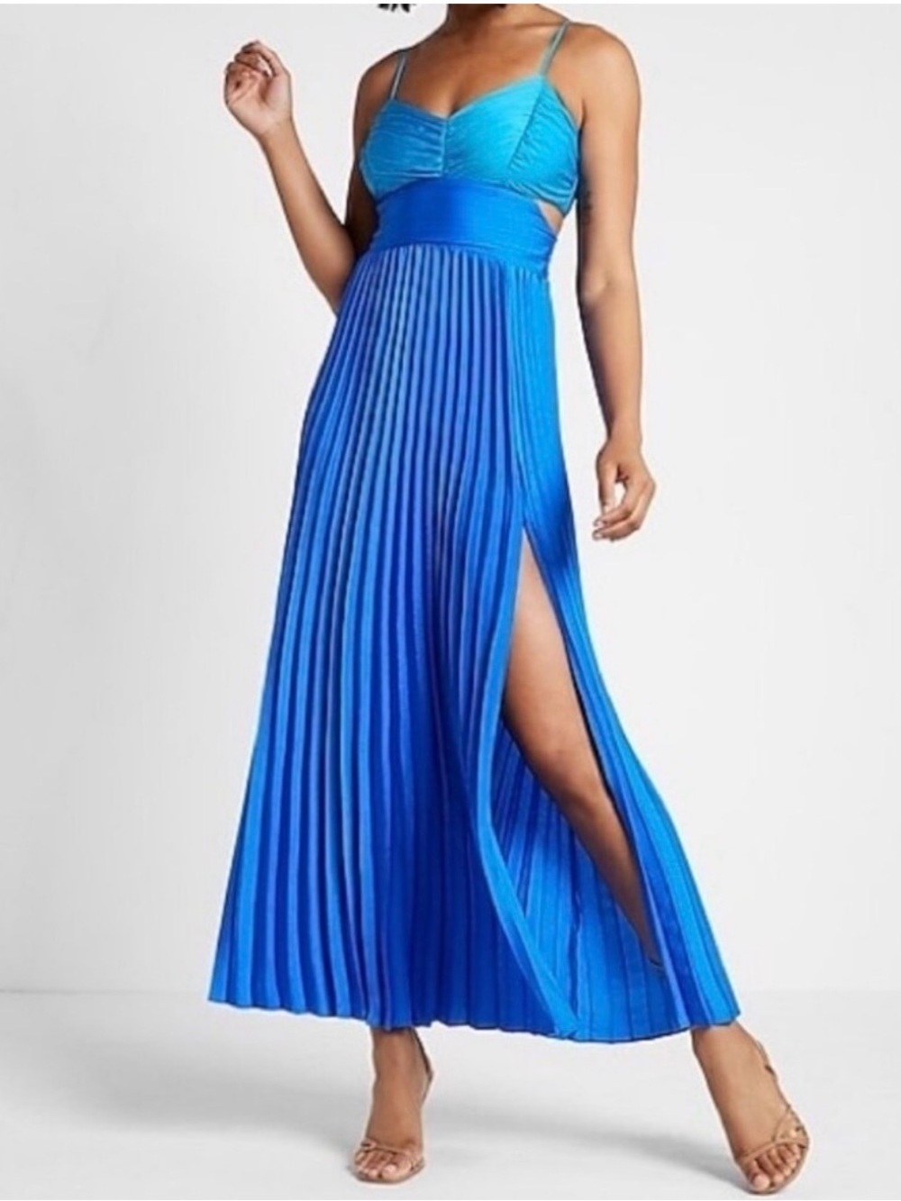 Express Blue Pleated Maxi Skirt with High Side Slit size 0